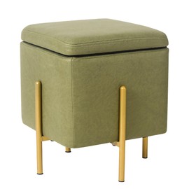 Adeco Upholstered Tufted Square Storage Ottomans, Olive Green Modern Fabric Footrest Ottomans with Storage for Couch Small