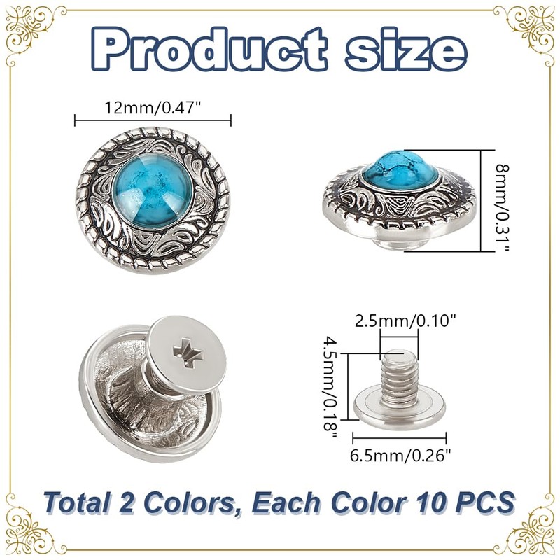 AHANDMAKER 20 Sets Buttons For Leather, 2 Colours Alloy Engraving