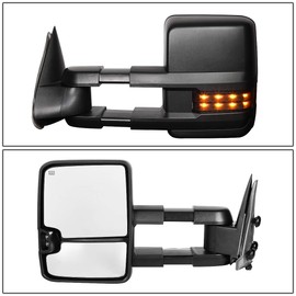 Auto Dynasty Pair of Black Power Heated Smoked LED Turn Signal Light Towing Mirrors Compatible with Silverado Sierra Tahoe 99-02