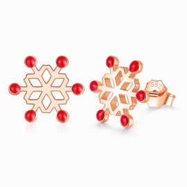 Josfeva Snowflake Stud Earrings for Women, 925 Sterling Silver Christmas Studs Earrings, Fashion Rose Gold Xmas Stud Earrings with Gift Box, Hypoallergenic Snow Winter Jewellery for Ladies Wife Girls