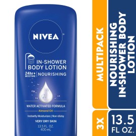 NIVEA Nourishing In Shower Body Lotion Pack of 3 13.5 Fl Oz Almond Oil Moistu...