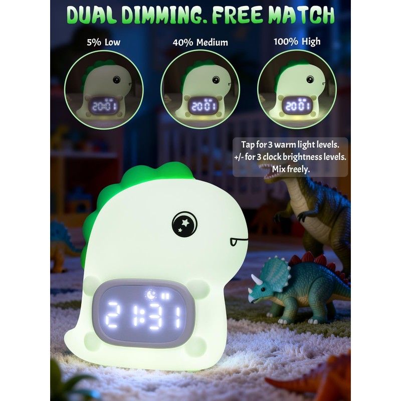 Ammonite Cute Dinosaur Silicone Night Light Alarm Clock