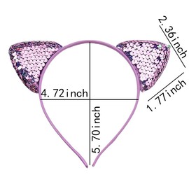 Cat Headband Pink Purple Cat Ears Headbands for Girls Women Sequin Cute Cat Costume Accessories Kitty Cat Cosplay Ears