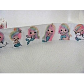 Mixed Mermaid Rainbow Hair 7/8 inch Grosgrain Ribbon