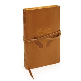 LUXEORIA Heart Journal for Women and Men, Handcrafted Leather Journal for Writing Womens, Leather Sketchbook, Travel Diary with Unlined Deckle Paper, Camel Brown 8x13