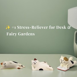 Cute Mini Lying Cat Figurine for Office - Small Miniature Animal Figures for Fairy Garden Décor, Micro Landscape Ornaments, Dollhouse Accessories, Desk Decor for Cat Lovers