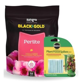 Black Gold Organic Perlite 8 qt Bundle with Plant Food Spikes - Lightweight Perlite for Plants and Gardening - Enhances Soil Aeration and Drainage for Healthier Growth - (2 Items)