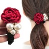 Lotterakka Hair Accessories, Flower Pattern, Pearl, Scrunchy, Large, See-Through, Adult,