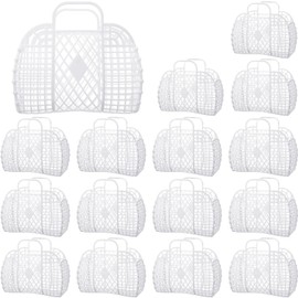 Hsei 16 Pcs Girls Jelly Purse Jelly Bags Basket Reusable Jelly Beach Bag Plastic Beach Tote Gift Basket for Kid Girl (White)