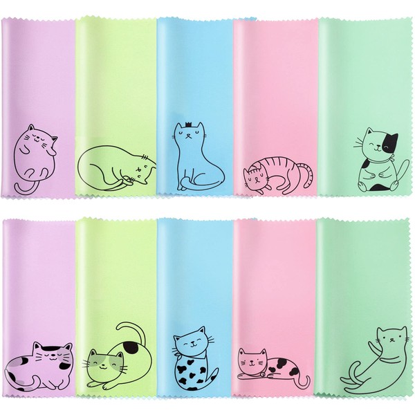 Sinmoe 20 Pcs Microfiber Cleaning Cloth Cute Kitty Cat Design Microfiber Cloth Gift Soft Multicolor Glasses Cleaner Cloth for Eyeglasses Camera Lens Cell Phone Screens Glasses, 6 x 6 Inches (Cat)