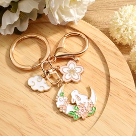 SHTALHST Rabbit Keychain,Moon Rabbit Keychain with Cloud & Cherry Blossom Charm,Cute Bunny Bag Charm Bunny Gift for Women