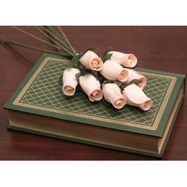 White Roses with Pink Tips Bunch of 8 Closed Bud Wooden Roses for Crafts Custom Bouquets and Other DIY Projects. Choose Form Over 60 Colors