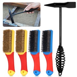 Keadic 5pcs 10" Welding Hammer Slag Removal Tool and Wire Brush, 300g Forged Steel Welding Chipping Hammer with Coil Spring Handle and 4pcs Scratch Wire Brushes for Rust Slag Removing