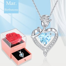 MISUMOR Halskette Damen mit Herz Anhänger Geburtsstein Schmuck Damen Weihnachten Geschenke für Frauen Freundin Mutter Geburtstag Valentinstag Hochzeitstag Muttertag Jahrestag,