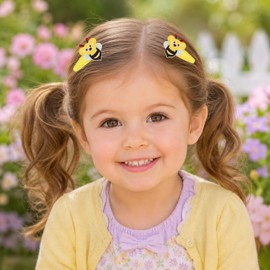 6 Pcs Girls Snap Hair Clips, Embroidered Barrettes with Fruit and Bee Designs, Fabric-Covered Non-Slip Hair Accessories for Girls