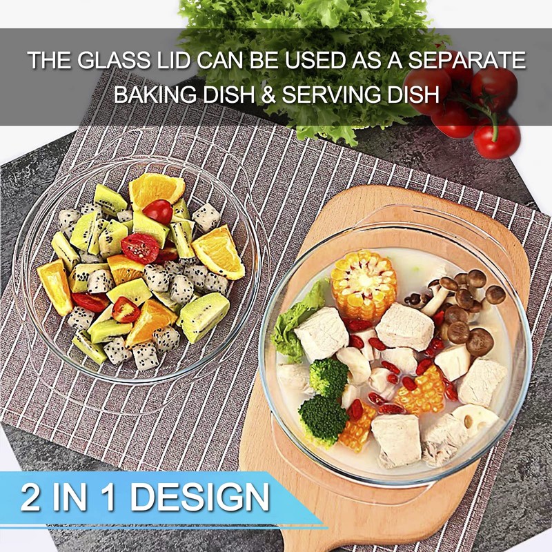 HUSANMP Round Tempered Glass Casserole Dish with Lid, Glass Casserole