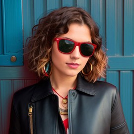 Joopin Sunglasses Men's Polarised Retro Rectangular and Classic Sunglasses Women Large UV400, A17-Red/Grey