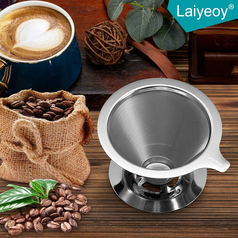 Laiyeoy Pour Over Coffee Dripper, Slow Drip Paperless Coffee Filter,
