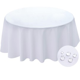 BYDOLL Table Cloth Round 60 Inch Tablecloth Fits Max50 Inch Diameter Top,White Washable Outdoor Winkle and Stain Resistant Spillproof Polyester Tablecloths for Round Tables Party Cover