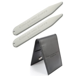COLLAR AND CUFFS LONDON - SILVER PLATED - Metal Shirt Collar Stiffeners - 2.35" - With Presentation Gift Wallet - Silver Colour - 1 pair