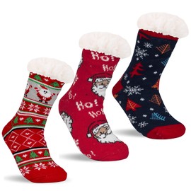 Fuzzy Slipper Socks for Women Christmas Winter Fluffy Warm Cozy Cabin Soft Fleece Sherpa Lined Holiday House Grippers Grips Non Slip Skid Comfy Thermal Thick Wool 9-11, Stocking Stuffers Gifts for Mom