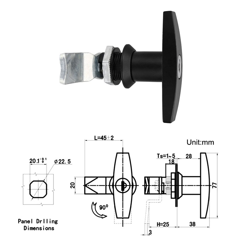 2 Packs T-Handle Door Lock, Truck Camper Trailer Locking Latch,
