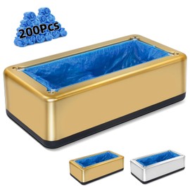 Blemoacha Automatic Shoe Covers Dispenser,200 Pcs Disposable Shoe Cover,Waterproof T Buckle Shoes Cover for Adult and Kids All Sizes,Portable Machine for Indoors/Home/Office, Gold