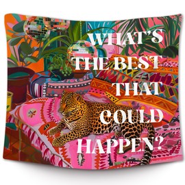 XLDLIOO Preppy Leopard Disco What's The Best That Could Happen Wall Tapestry, Retro Maximalist Tapestry Hanging for Girly Room Bedroom, Groovy Tapestries Wall Decor Art for Teen Girls Dorm 50x60in