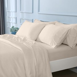 GOKOTTA Queen Size Bed Sheets 6 Piece Set, Soft Cooling for Hot Sleepers - Hotel Luxury Silky Breathable Sheets, Deep Pocket Up to 16" - 100% Rayon Derived from Bamboo