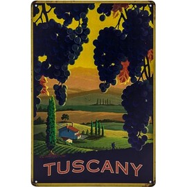 Historical Retro Vintage Tin Sign with Souvenir Travel Motif, Holiday, Adventure, Holiday Decorative Sign, 30 x 20 cm (Tuscany, Italy)