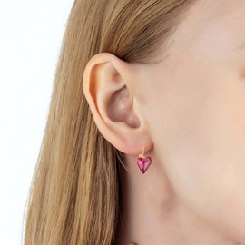 Trendy Austrian Crystal Heart Drop Leverback Earrings for Women 14K Rose Gold Plated Hypoallergenic Jewelry Gifts (Rose Pink)