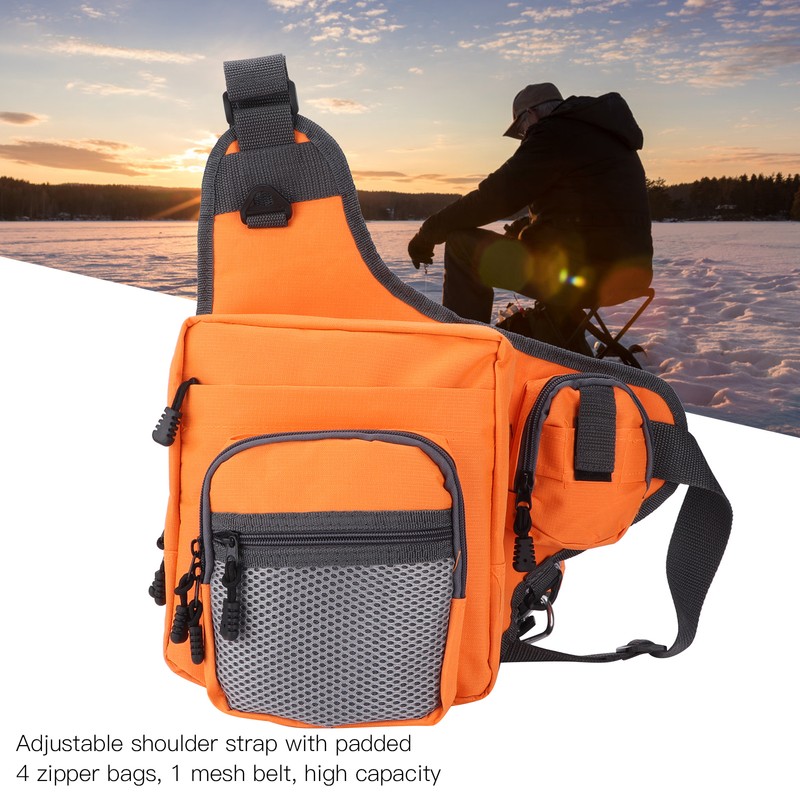 Polyester Multifunctional Fishing Tackle Crossbody Bag with Adjustable Shoulder Straps(Orange