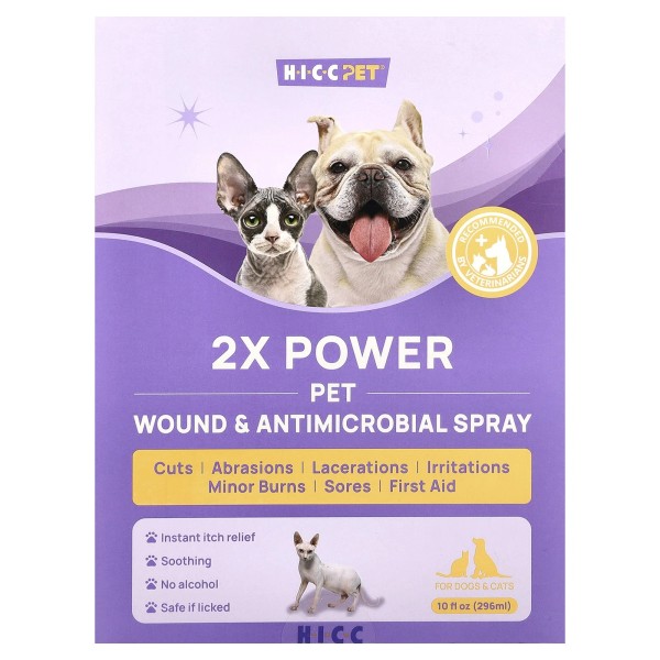 HICC Pet 2X Power Pet Wound & Antimicrobial Spray, For