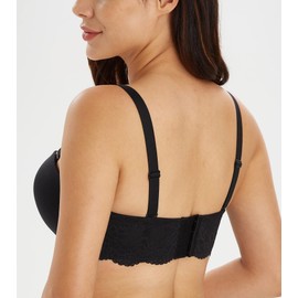 Lemorosy Women's Plus Size Full Coverage Lace Strapless Bra Underwire Multiway Contour Red Carpet(Lace Black,38C)