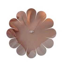 Yheakne Vintage Crystal Heart Necklace Silver CZ Angel Wings Pendant Necklace Small Heart Necklace Shiny Rhinestone Love Necklace Jewellery for Women and Girls