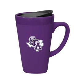 Stephen F Austin State University Ceramic Mug with Swivel Lid, Design 1 - Purple