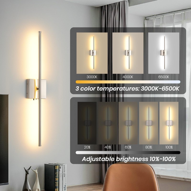 Wireless Battery Operated Wall Sconces, 11000mAh Rechargeable Brushed Nickel Wall