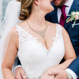 EVER FAITH Austrian Crystal Bridal Jewelry Set Elegant Vase Flow Necklace Earrings for Women Wedding Iridescent AB Gold-Tone