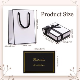 Meng Jiaran 4 Set Small Gift Boxes and Gift Bags Set, 9x7x3 CM White Kraft Gift Boxes Jewelry Gift Box with 4 Greeting Cards, Earrings Necklace Gift Boxes for Birthday Valentine's Day