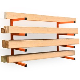 2 Pack Wood Organizer and Lumber Storage Rack Wall Mount, Heavy Duty Wood Storage Organizer Racks with 4-Level System for Garage, Workshop, Basement, Holds Up 220 LBS Per Level (Orange)