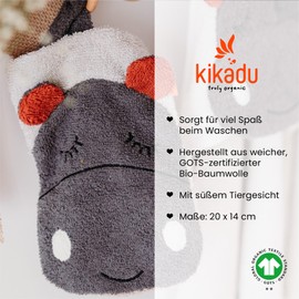 kikadu Face Cloth, Cute Hippo Face in Grey for Babies, 100% GOTS Organic Cotton, Extra Soft & Skin-friendly, 20 x 14 cm, for Bathtub & Daily Care, Machine Washable at 40°