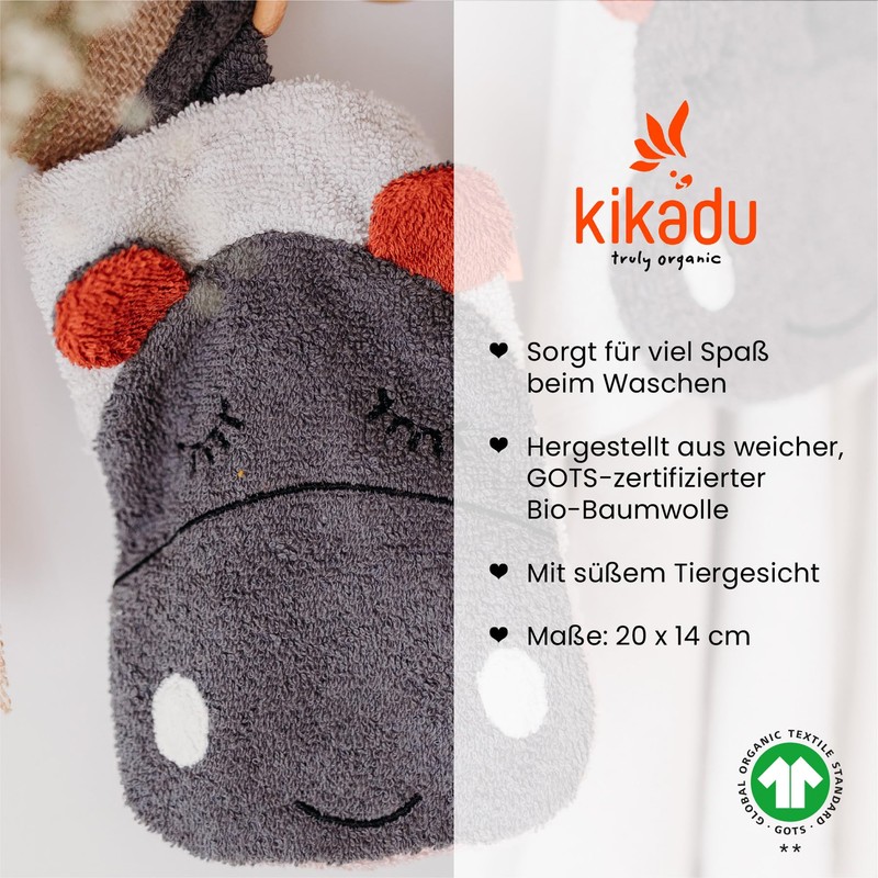 kikadu Face Cloth, Cute Hippo Face in Grey for Babies,
