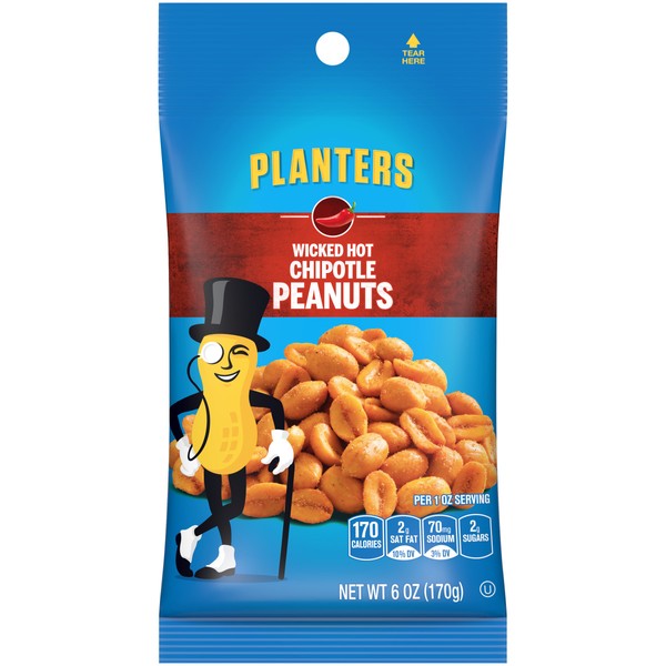 Planters Dry Roasted Peanuts, Chipotle, 6 Ounce (Pack of 6)