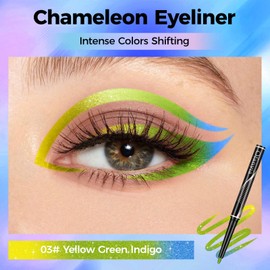 Ofanyia Multichrome Eyeliner Pencil, Metallic Shimmer Gel Eyeliner, Intense Color Shifting Eye Liner Makeup, Waterproof Smudge Proof Easy To Color Gel Eyeliner Pencil (03#Yellow Green Indigo Eyeliner)