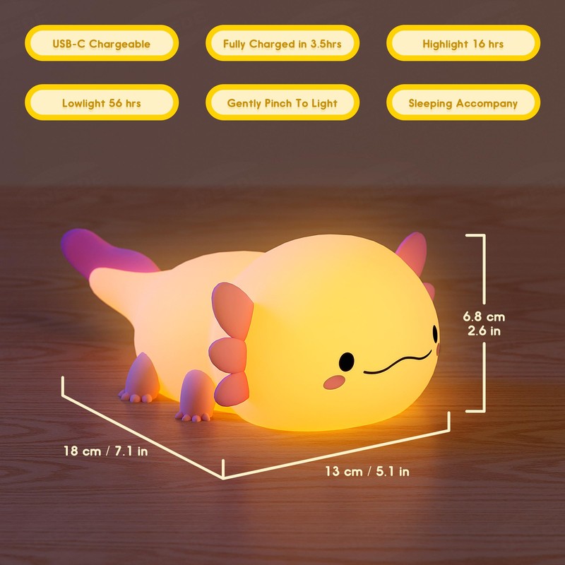 UNEEDE Axolotl Night Light for Kids with Axolotl Keychain,Animal Silicone