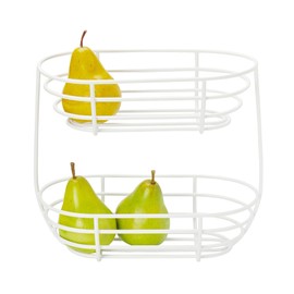 Spectrum Euro Arched Server Contemporary Stacked, 2-Tier Bowls for Modern Kitchen Counters, Sleek Fruit Basket Stand, Matt White