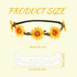 LQIOACU Pack of 2 Flower Wreath Sunflower, Headband Girls Spring, Sunflower Costume Women, Flower Decoration Hair, with 2 Children's Tattoos, multicoloured