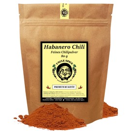Uncle Spice Habanero Chilli Powder, 80 g, Habanero Chilli, Real Red Savina Chilli, Finely Ground in Premium Quality, Habanero Chilli Peppers in Powder, Chili Spice Powder, Caution Sharp