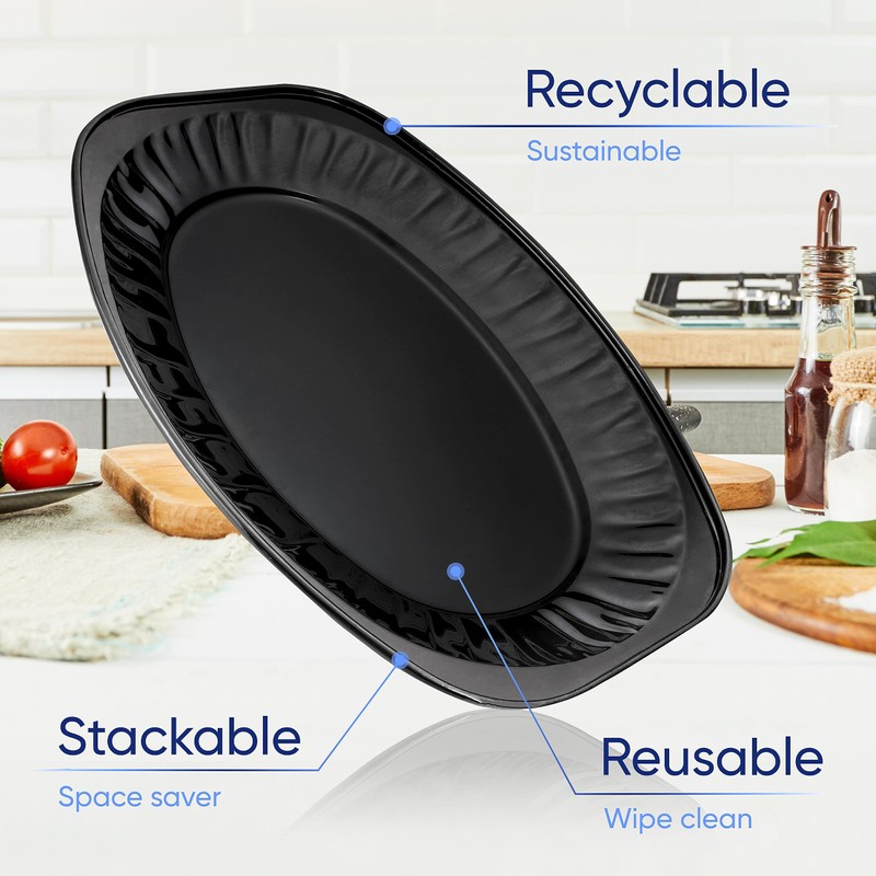 Coppice Black Oval Aluminium Foil Platters for Parties, Buffets &