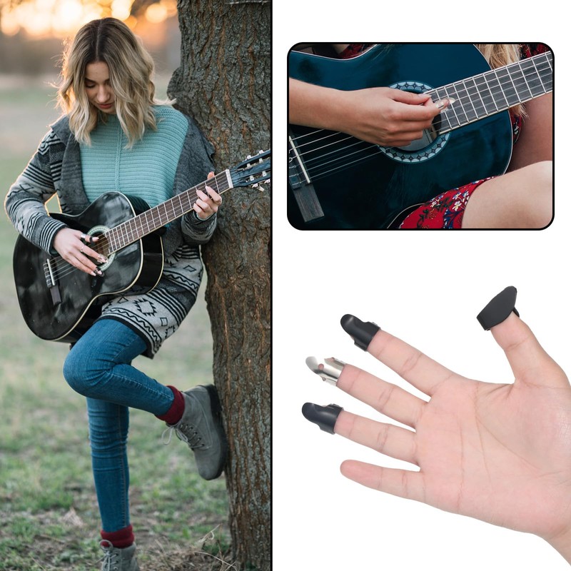 8 Pcs Guitar Finger Picks, tainless Steel Banjo Picks Adjustable